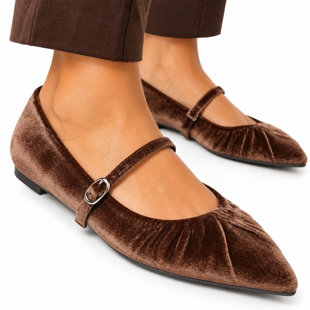 A New Day Gabriella Brown Velvet Mary Jane Pointed Toe Flats Shoes Womens 7 NEW